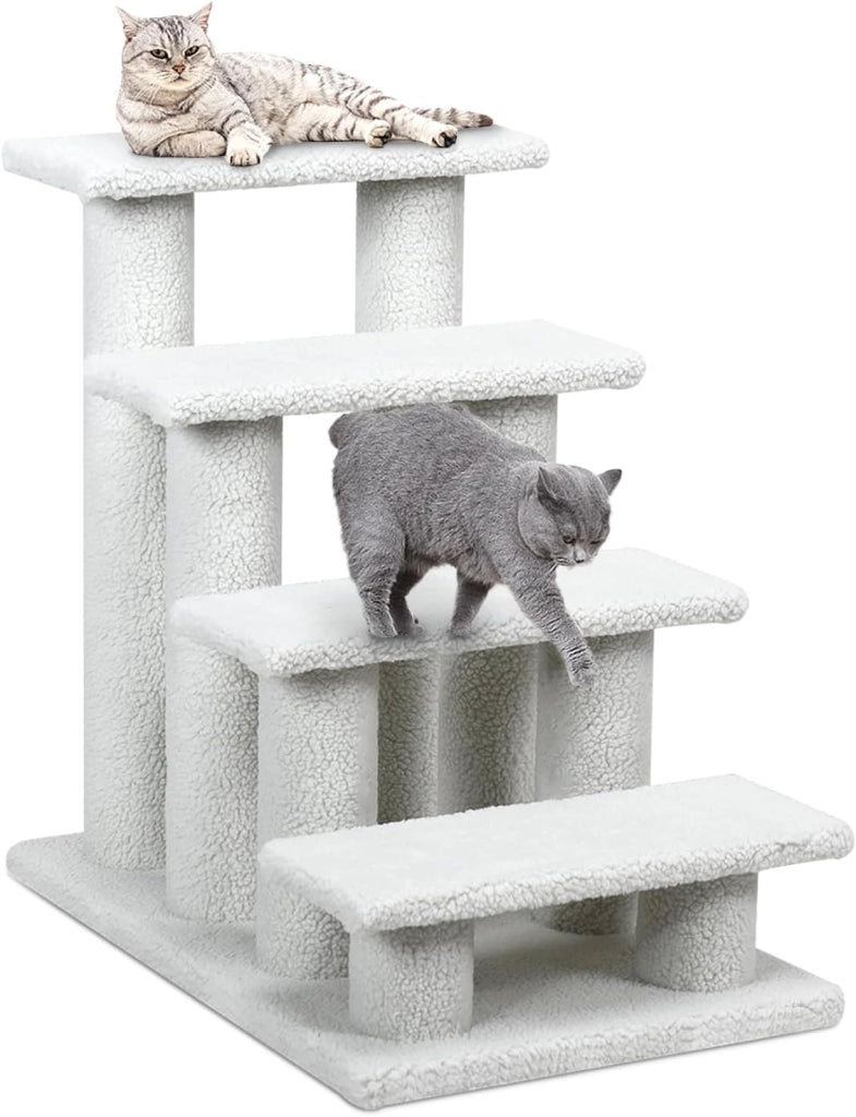Scala per gatti a 4 livelli, scala per gatti fino a 25 kg, scala per cani, albero da arrampicata per gatti, 61 x 41 x 60 cm (bianco)