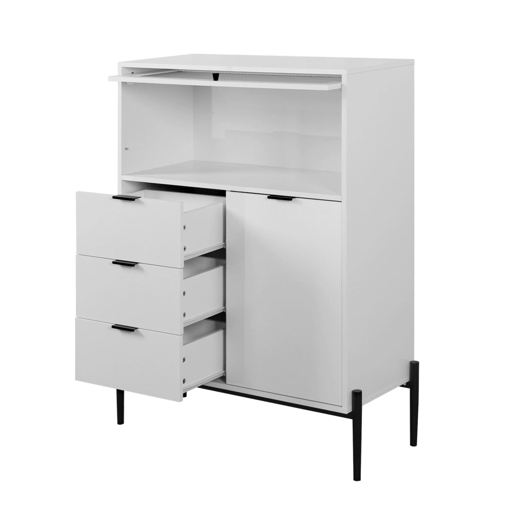 Credenza con cassetti e ripiani regolabili in truciolare bianco per cucina e soggiorno 85 × 40 × 120 cm