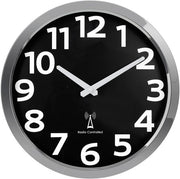 Cronometro radiocomandato per parete con cornice in acciaio inossidabile, orologio radiocomandato silenzioso, orologio per parete moderno nero per cucina, soggiorno, camera da letto, ufficio, bagno, 30 cm