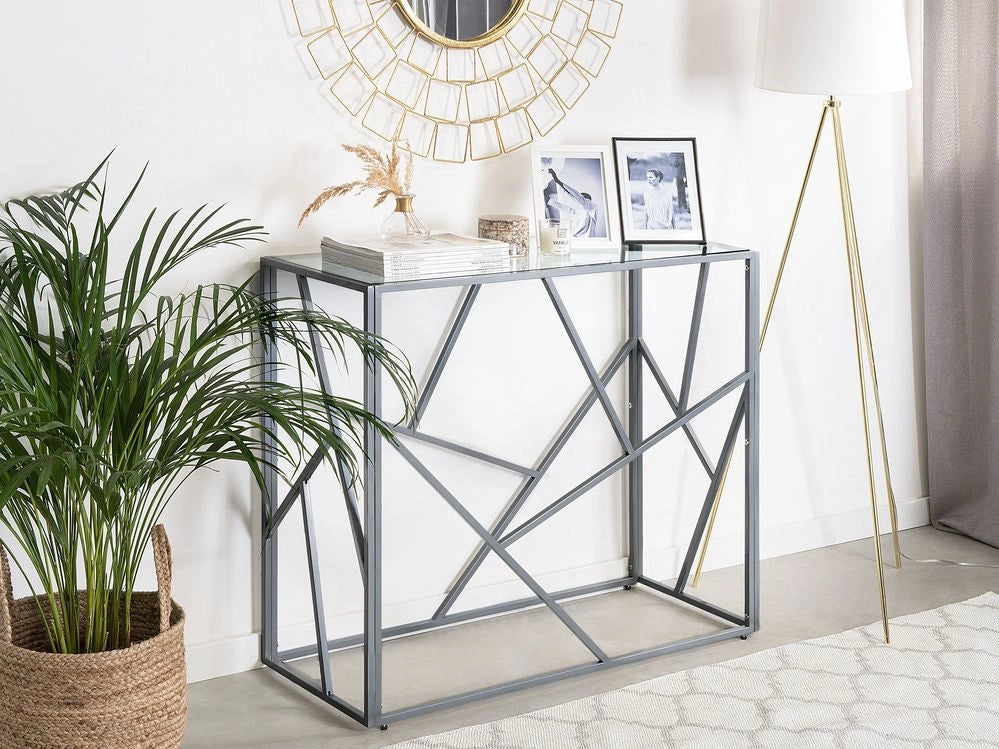 Consolle Piano Vetro Trasparente Struttura Metallo Argento 100 x 40 cm Glam Modern