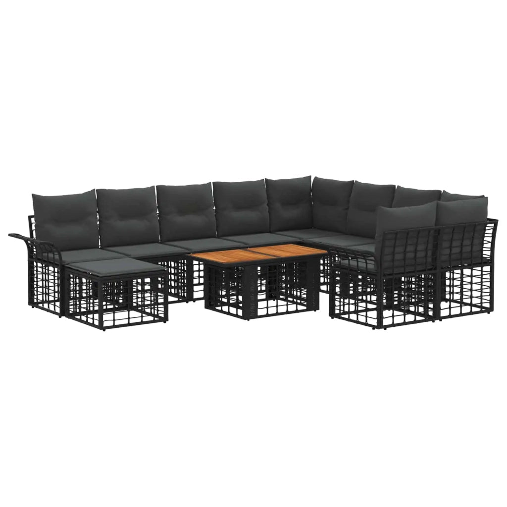 Set Divano da Giardino 11 pz Nero e Grigio scuro polyrattan 3438039