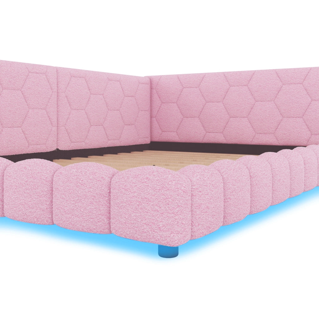 Divano letto rosa 140x200 cm con LED 16 colori, USB e USB-C