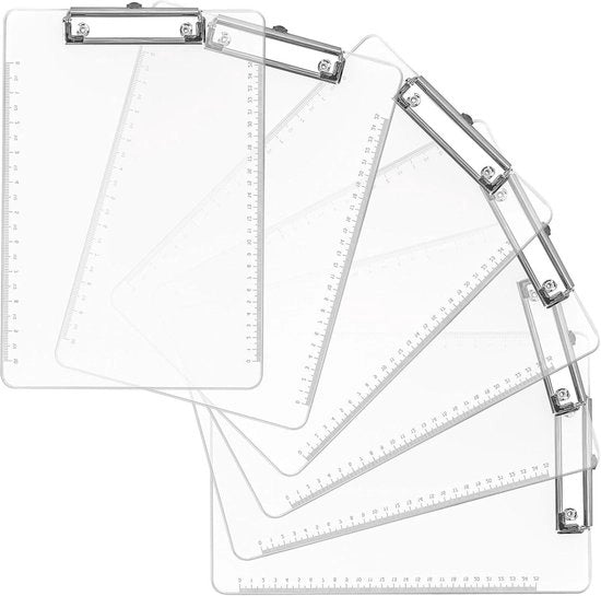 Documenti in A4 - 6 pezzi di supporto per documenti in plastica trasparente - 22,5 x 32,3 cm / 8,85 x 12,7 pollici - Tavolo da scrivere robusto e duraturo con clip in A4 - Supporto per documenti, lettere e note per casa e ufficio.