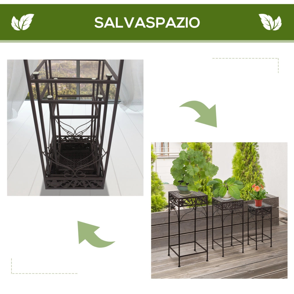 Set Piedistalli Porta Piante in Ferro ¨C zephmum ¨C 3 Pezzi Grigio Antracite 3 Dimensioni