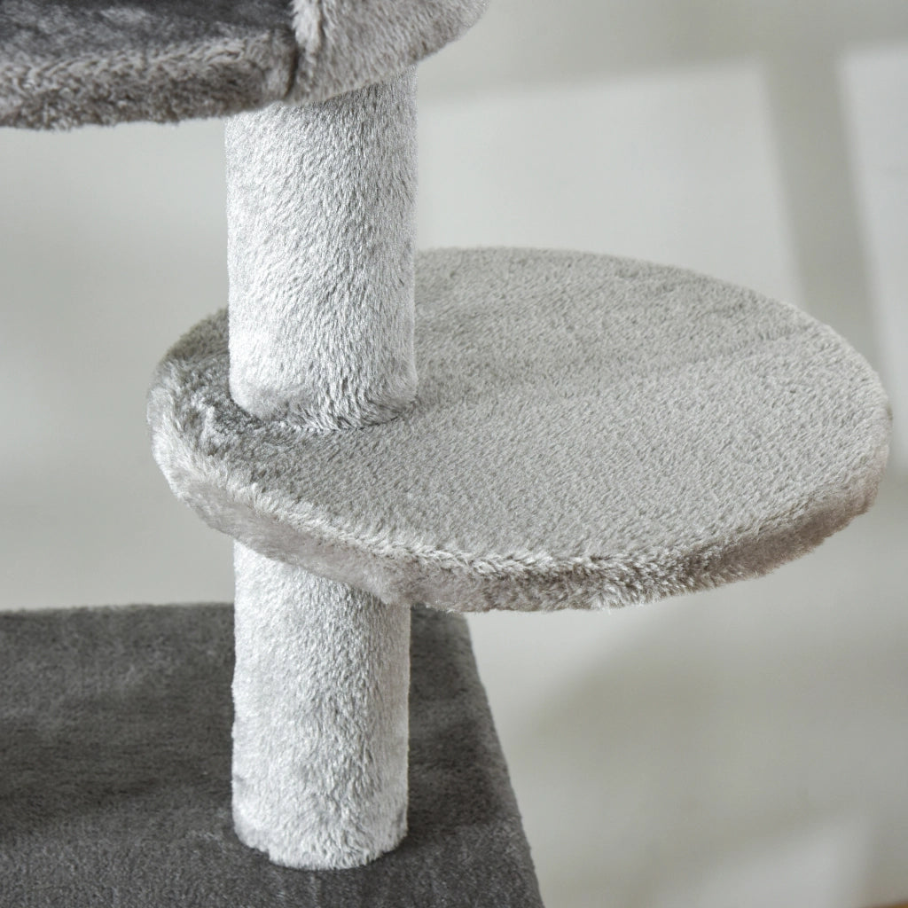 Torre tiragraffi per gatti con 6 livelli e 3 ripiani ¨C zephmum ¨C 225-255 cm regolabile in altezza grigio chiaro