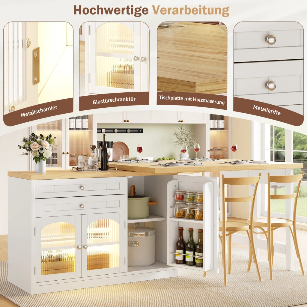 TAVOLO ISOLA CUCINA ESTENSIBILE 120-194 cm Bianco MDF Metallo