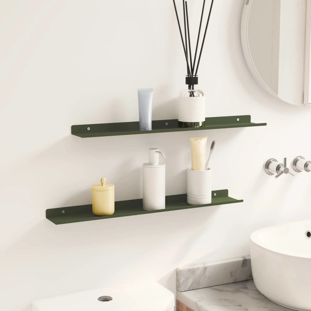 Mensola sospesa 2 pcs Verde oliva 60 x 8,5 x 2,5 cm Acciaio 8003968