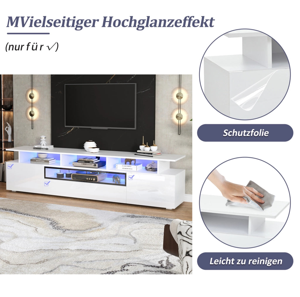 Mobile TV bianco lucido 180 x 38 x 45 cm con LED e 2 ante