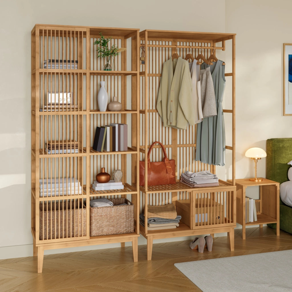 Set Organizzatore Guardaroba in Bambù 1 Armadio Aperto e 1 Scaffale [en.casa]