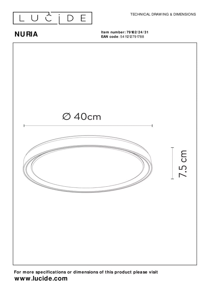 Plafoniera LED 40cm 24W bianca rotonda Lucide Nuria