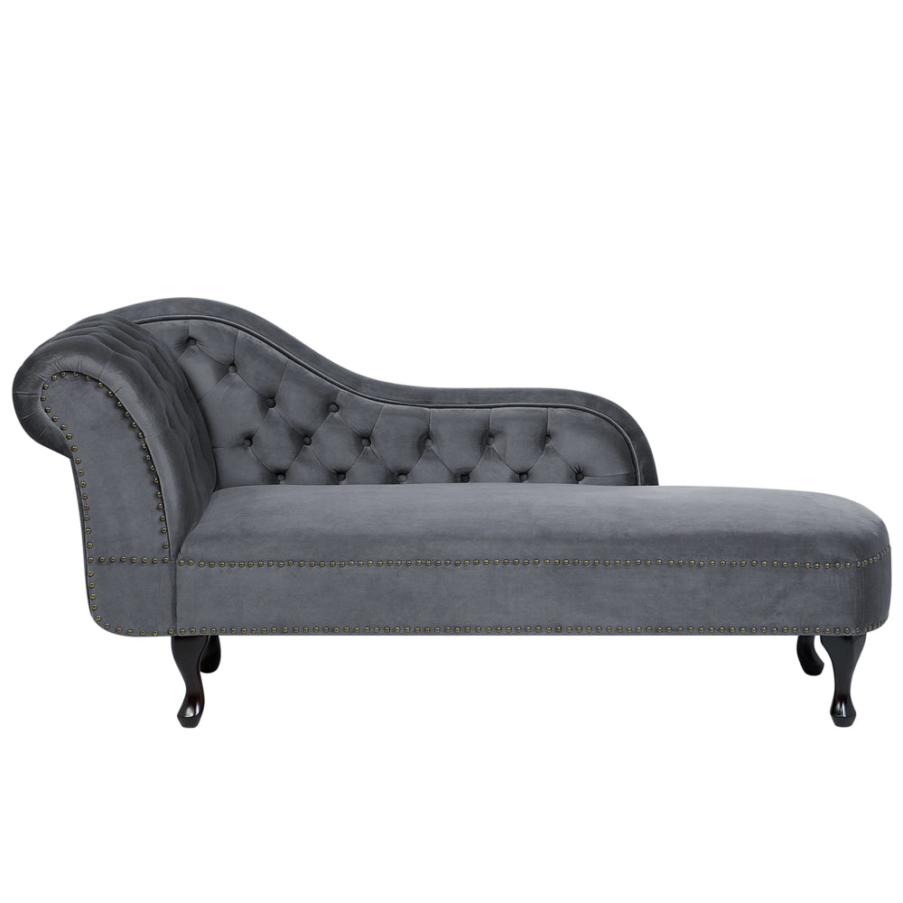 Chaise longue Grigio versione sinistra Velluto abbottonato testa chiodata