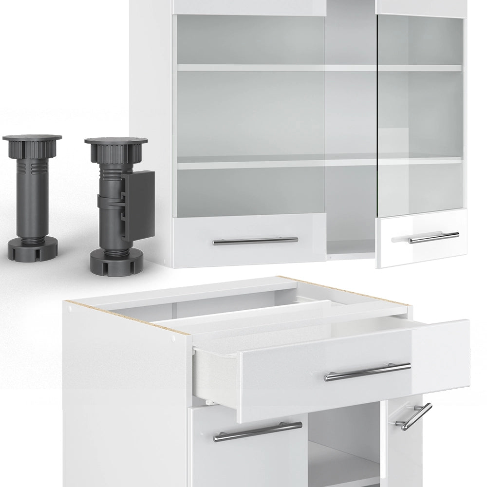Cucina completa Fame-Line Bianco lucido/Bianco 140 cm, PL Marmo Vicco