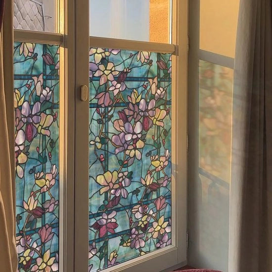 Foglia per Finestre a Doppia Faccia – Blu Magnolia per la Privacy e la Decorazione – Adesivo Statisch e Installazione Facile