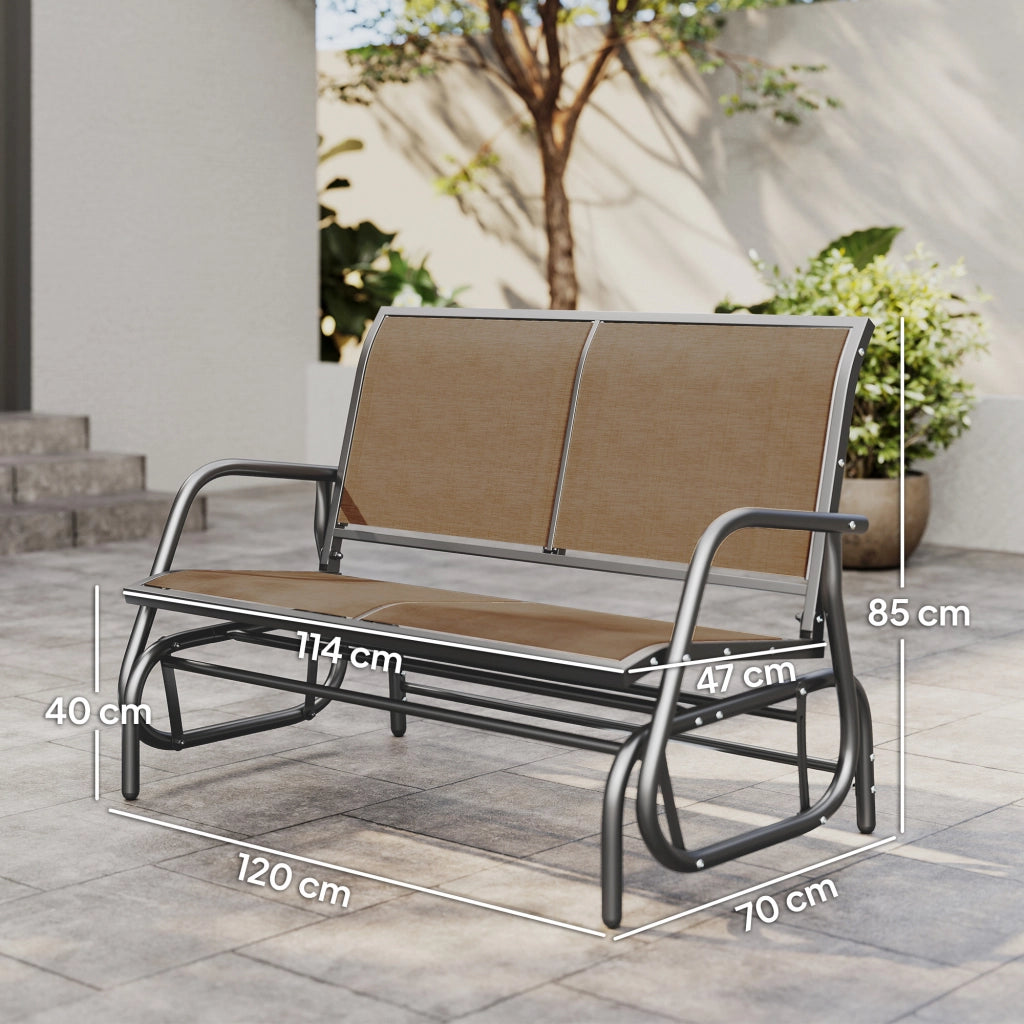 Panchina a Dondolo 2 Posti da Giardino in Metallo e Tessuto a Rete, 120x70x85 cm, Marrone Chiaro