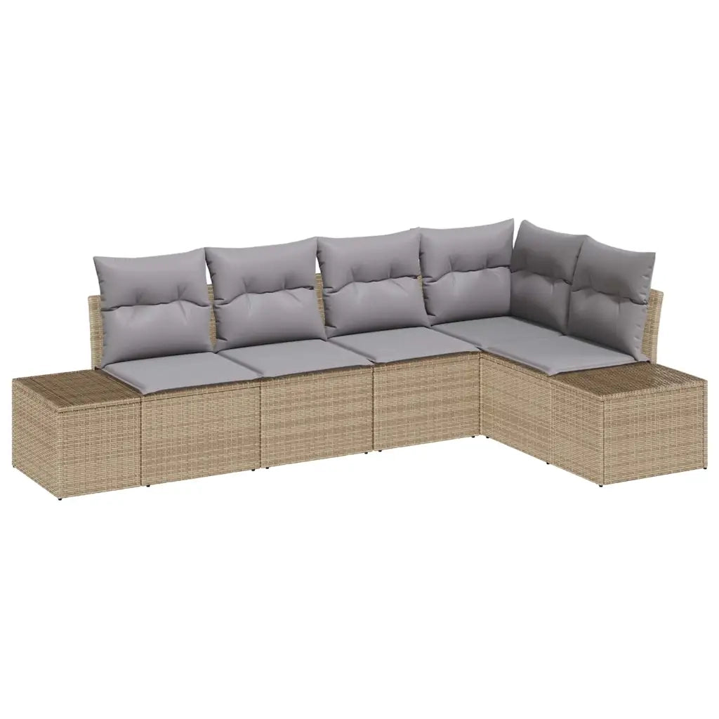 Set Divano da Giardino 5 pcs Beige polyrattan