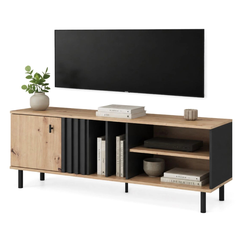 Kali, Mobile Porta tv 2 Ripiani, 138x40x49h cm Marrone Rovere Nodi