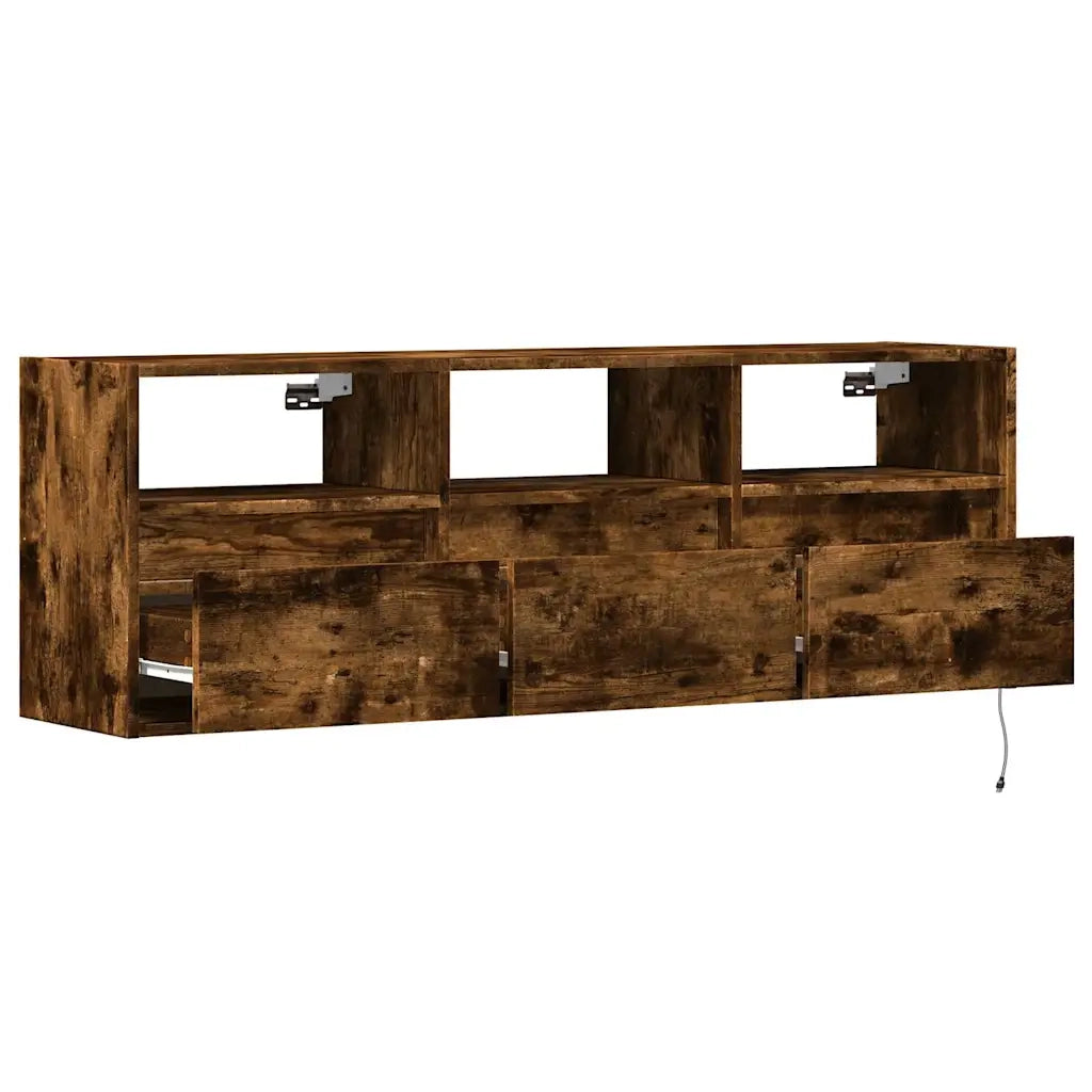 Mobile TV a Parete con Luci LED Rovere Fumo 130x31x45 cm