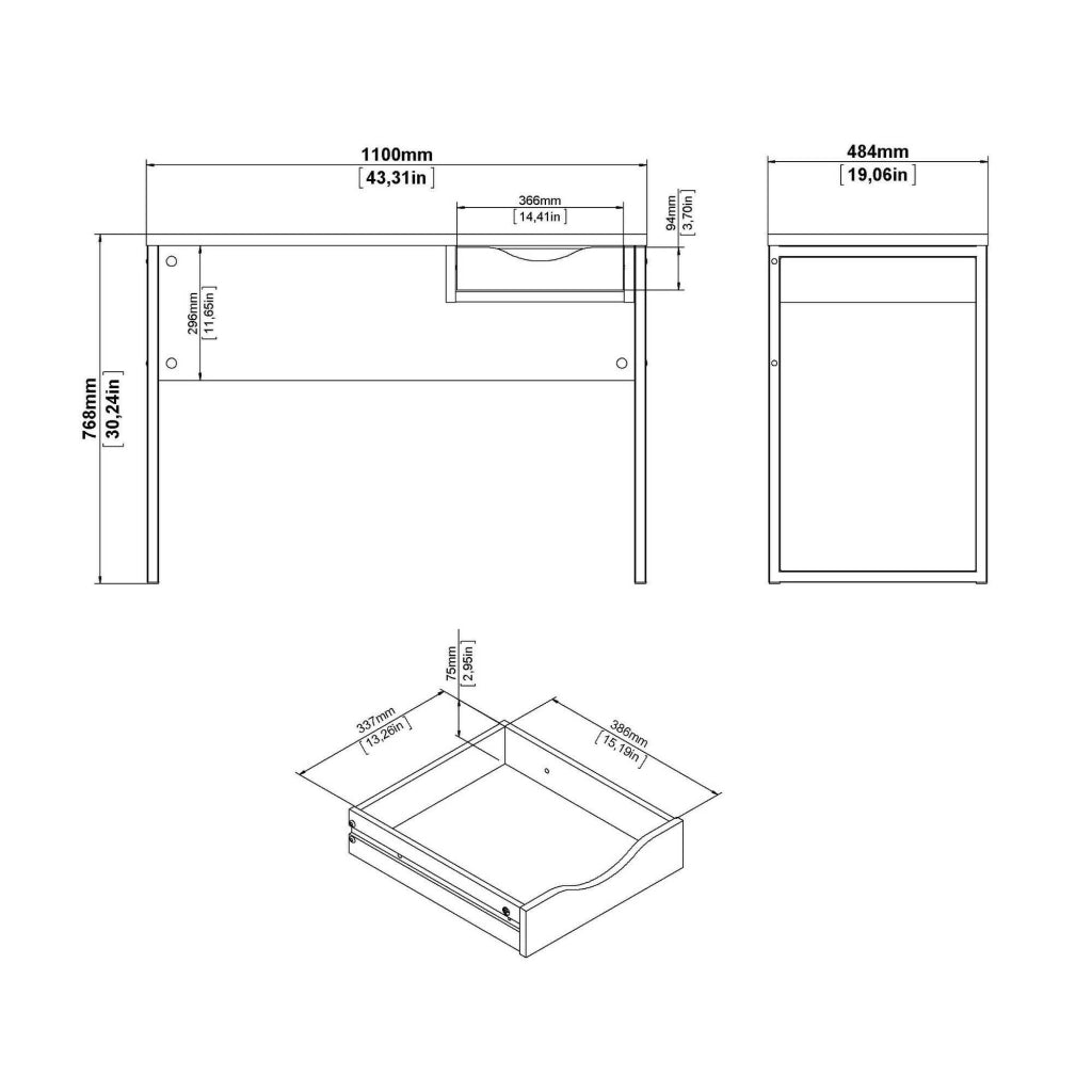 Scrivania Agave, Scrittoio multiuso, Tavolo per ufficio porta PC, Piano di lavoro, 110x48 h77 cm, Bianco