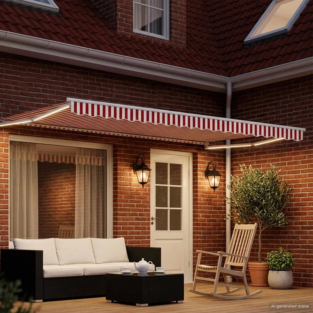 Tenda retrattile manuale con LED Rosso e Bianco 5 x 3 m 3419331