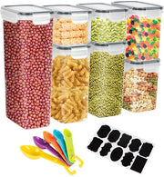 Set di 7 contenitori di conservazione a chiusura ermetica, BPA-free, contenitori di conservazione per la cucina, contenitori di plastica, a chiusura ermetica per pasta, cere per colazione, organizzatore con etichette e cucchiaio.