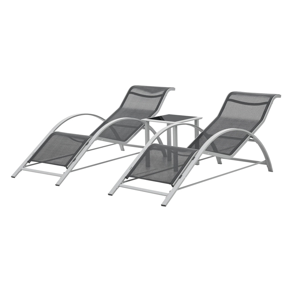 Set di 3 mobili da giardino: lettini prendisole e tavolo grigio e nero 03_0008780