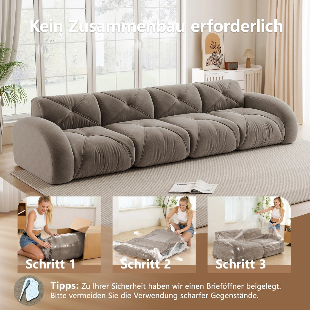 Divano modulare senza telaio a quattro posti in ciniglia con design antiscivolo e senza montaggio, taupe