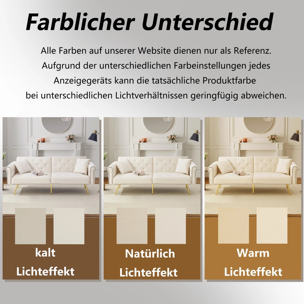 DIVANO LETTO 2 posti reclinabile 147x85 cm velluto Beige con 2 cuscini