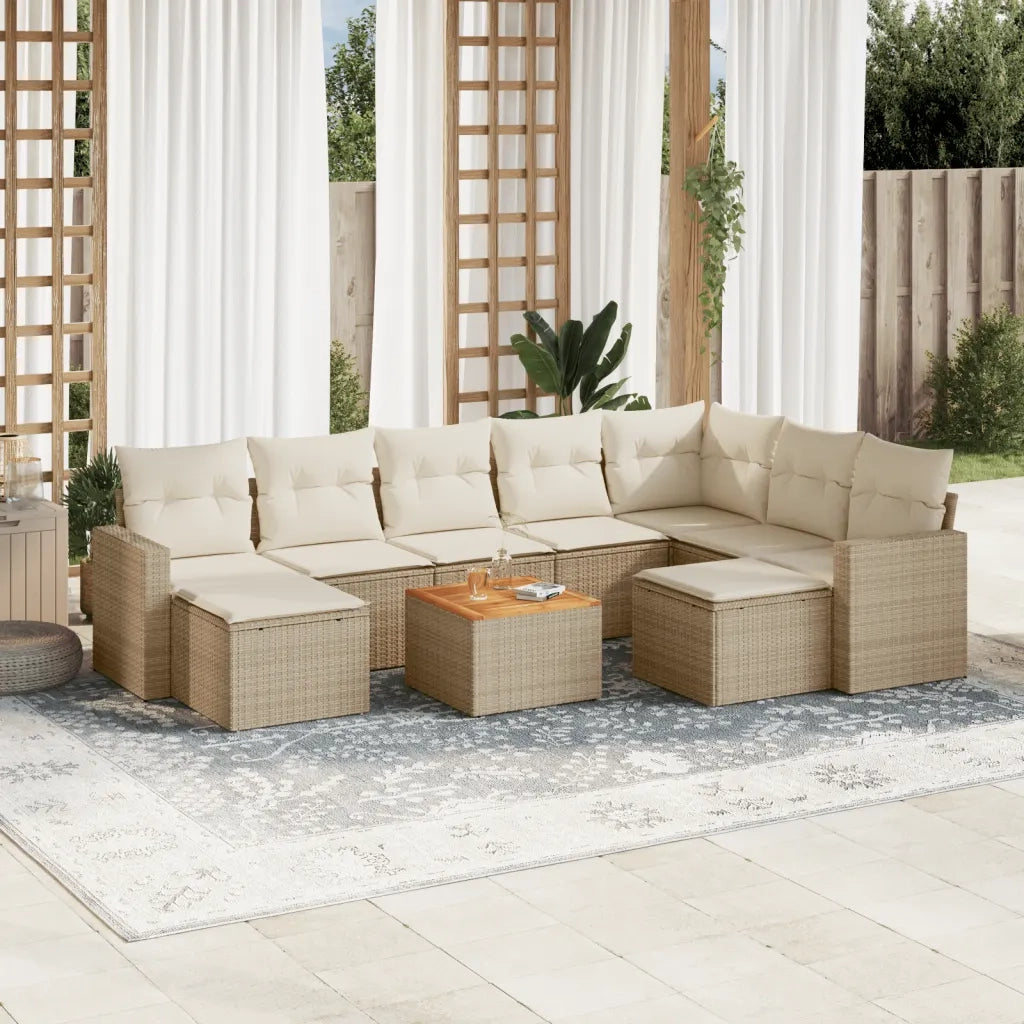 Set Divano da Giardino 10 pz con Cuscini Beige in Polyrattan 3224406