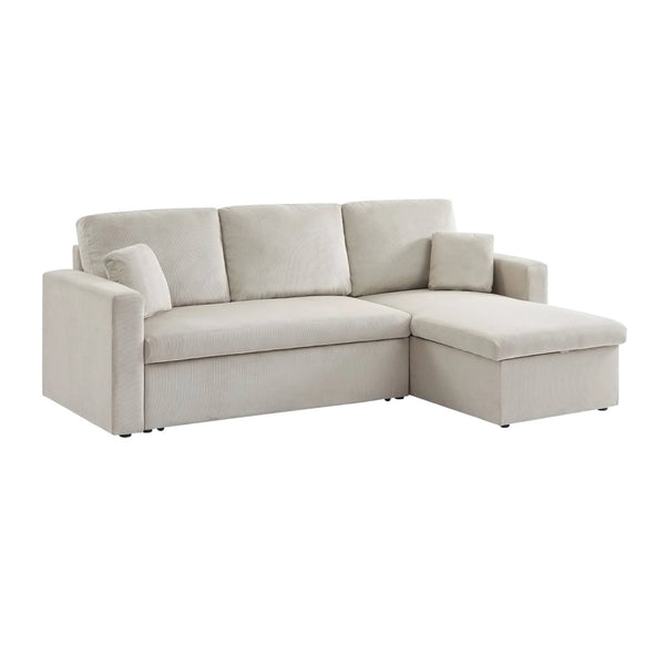 Divano letto angolare reversibile in velluto a coste, 3 posti, beige