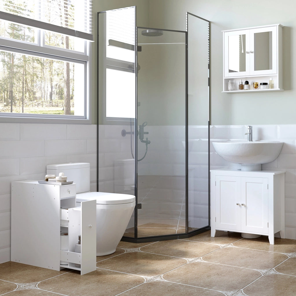 Mobiletto Bagno Stretto con 2 Cassetti e Ripiano ¨C Zephmum ¨C Bianco 17x48x58 cm