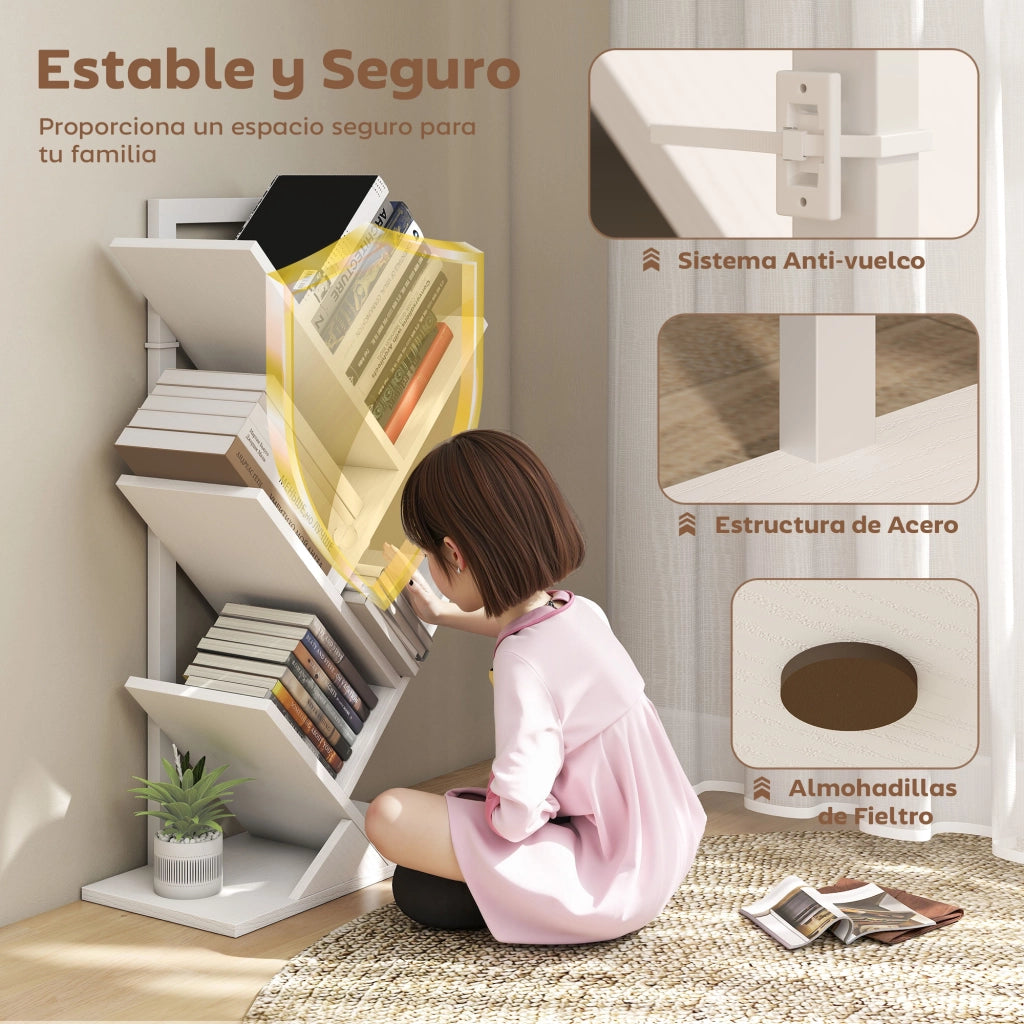 Libreria a Forma di Albero con 5 Ripiani ¨C zephmum ¨C Bianco 50x24x82 cm