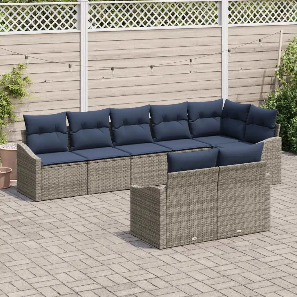 Set Divano da Giardino 8 pcs Grigio e Blu Navy polyrattan