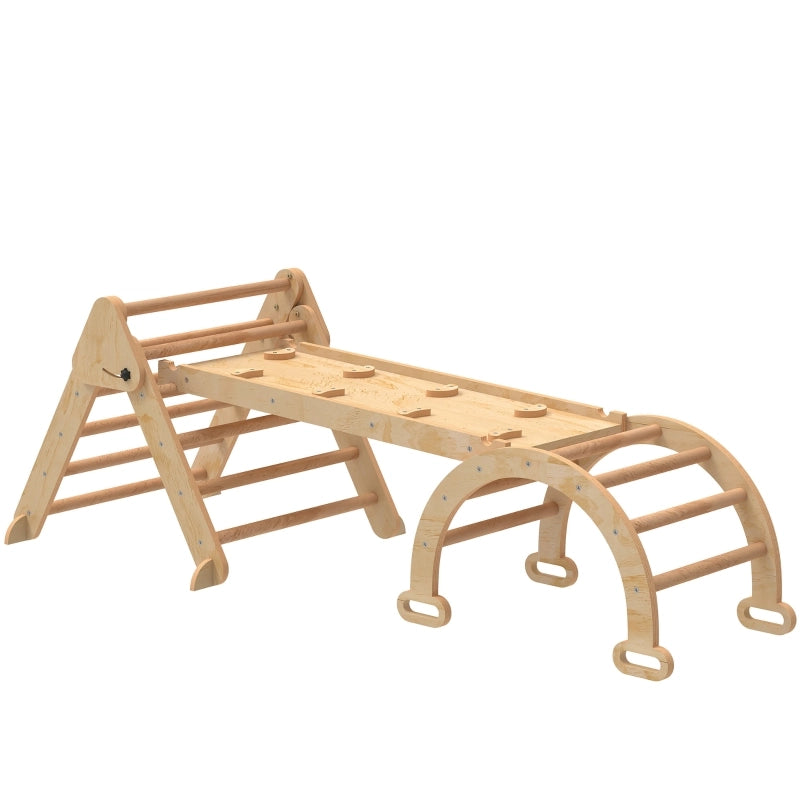 Set da arrampicata 7 in 1 per bambini con rampa, arco e scala triangolare in legno