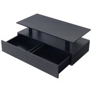 Tavolino da caffè con 2 cassetti; LED e ripiano aperto per soggiorno in acrilico 100×50×42 cm nero