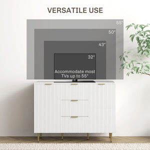 Credenza Moderna 120x40x89,5 cm con 3 Cassetti e 2 Armadietti in Legno e Metallo Bianco