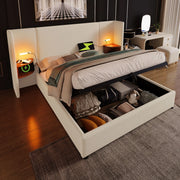 LETTO Contenitore 160x200 cm Beige in lino con lampada da lettura e USB