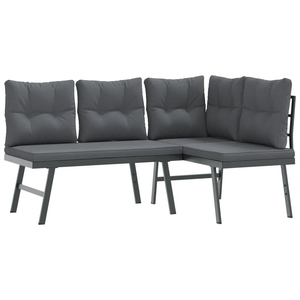 Set Panche Giardino Cuscini 7pz Nere Acciaio Verniciato Polvere 3283728