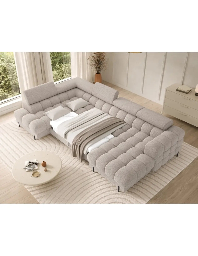 Divano panoramico convertibile Beige chiaro angolo sinistro FERARIA 358x93x202cm