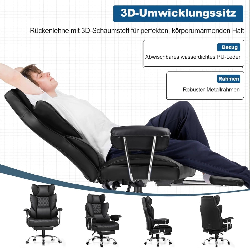 Sedia da gioco, ergonomica da ufficio con supporto lombare a molle insacchettate, seduta ampia con braccioli morbidi e poggiapiedi, regolabile in altezza, nero scuro