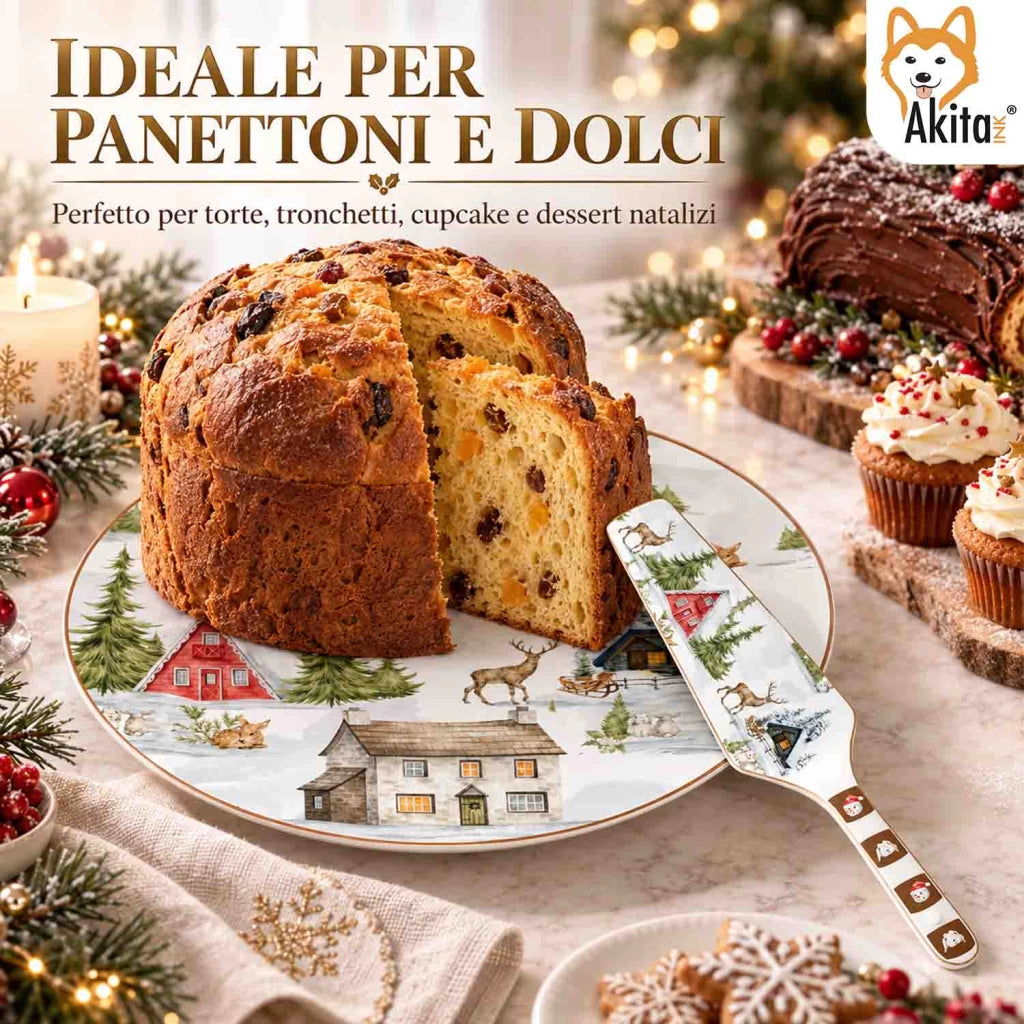 Akitaink Piatto Panettone Christmas Land 30 cm Paletta Porcellana