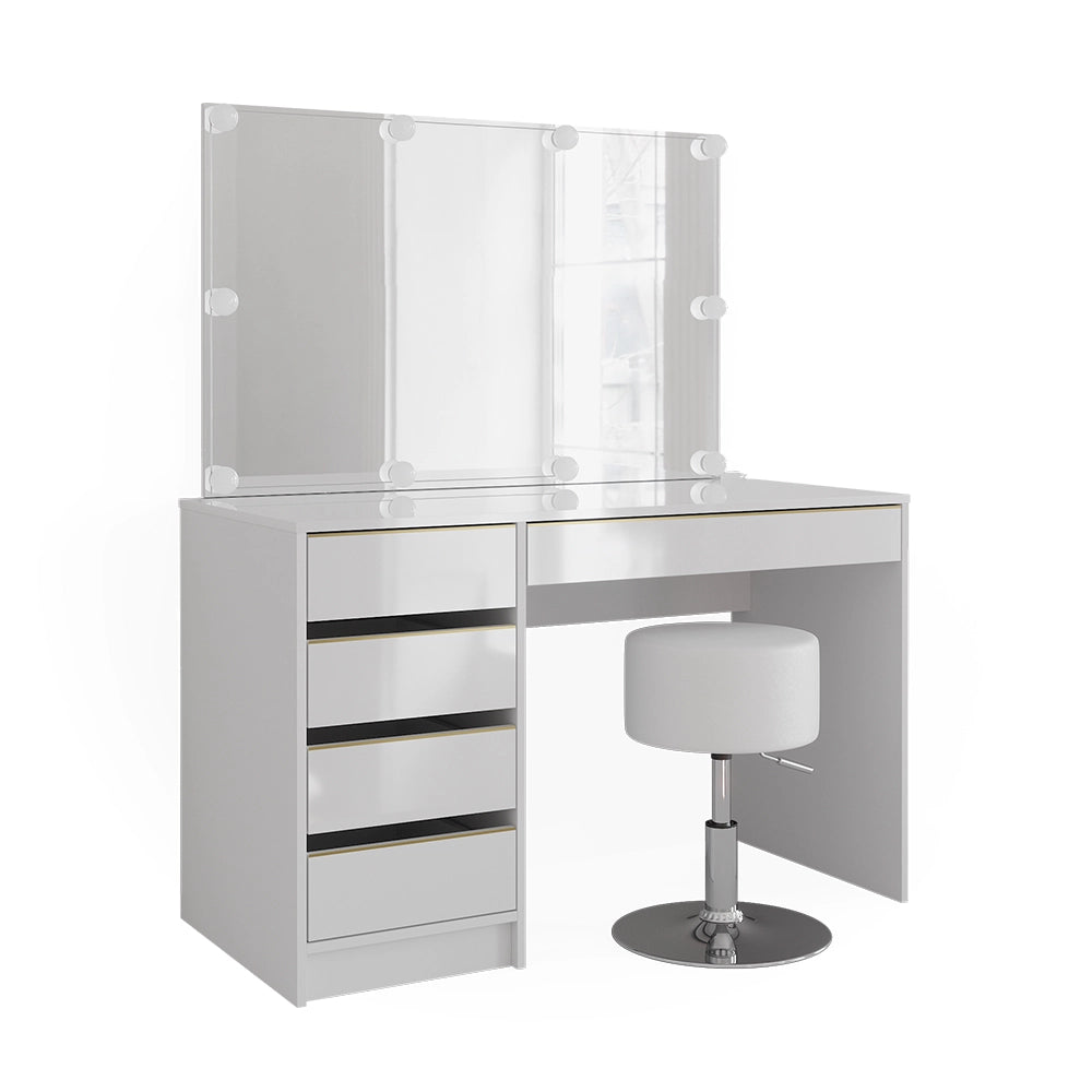 Vicco Tavolino da toilette Bianco/Oro 55 cm con illuminazione a LED e sgabello