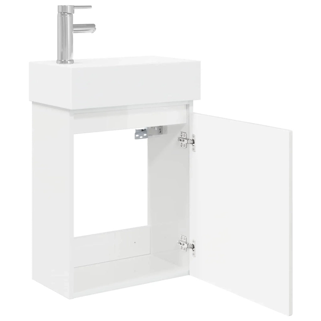 Mobile bagno con rubinetto Bianco Lucido 45,5 x 22,5 x 84 cm