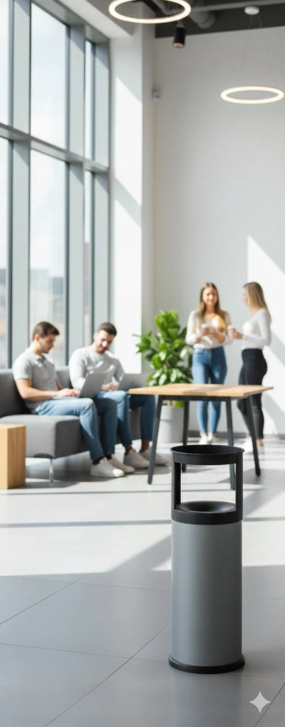 Pattumiera Gettacarte Ø25xh80 cm Autoestinguente Posacenere in Acciaio Verniciato Grigio