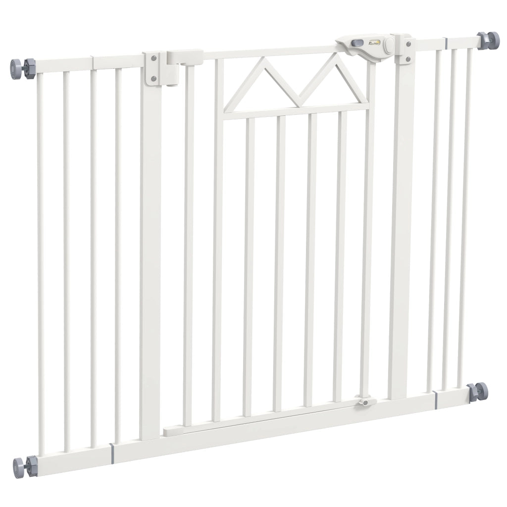Cancelletto per Cani taglia Piccola e Media con Chiusura Automatica, in Acciaio e PA, 74-100x76 cm, Bianco