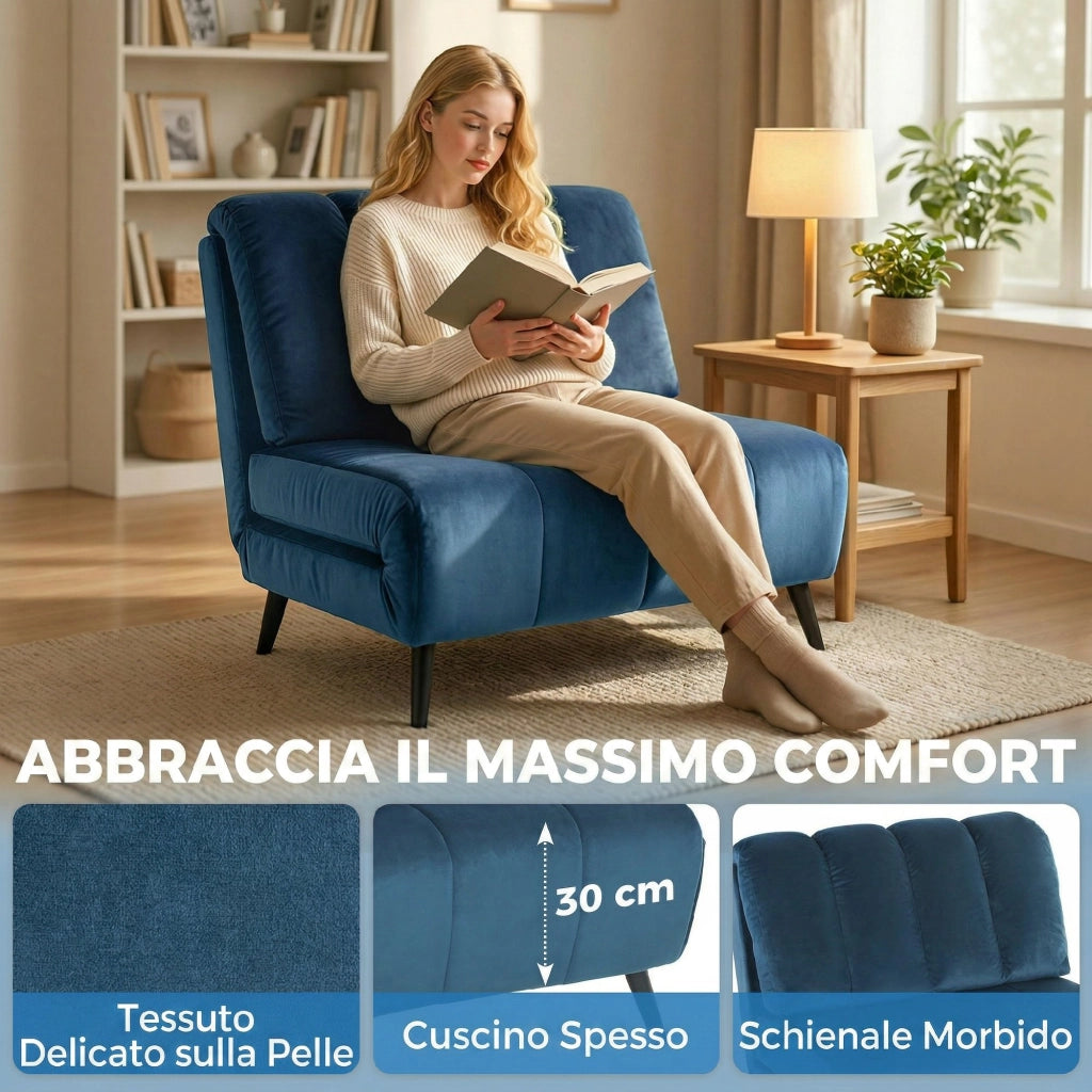 Poltrona Letto Pieghevole Trasformabile con Schienale Regolabile, Blu