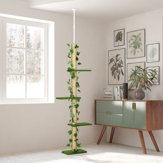 Albero Tiragraffi per Gatti Asta Regolabile a Soffitto Alto 202-242 cm Verde