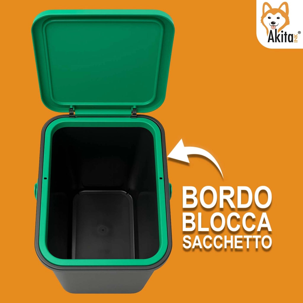 Akitaink Pattumiera 25L Nero Verde Manico Blocco