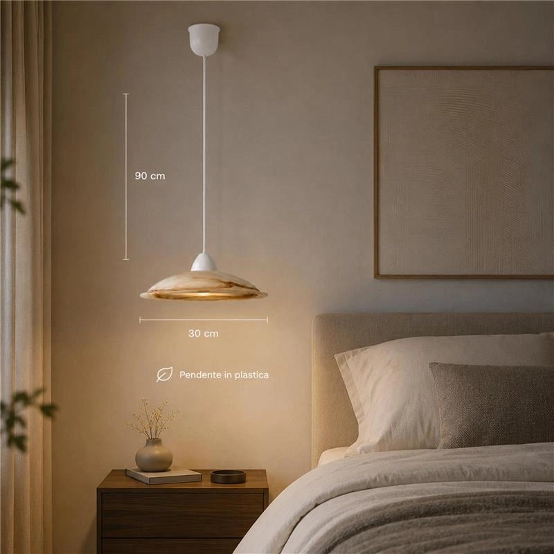DUNA LAMPADA A SOSPENSIONE IN VETRO CENTRIFUGATO ALABASTRO TABACCO CON PENDE IN PLASTICA DIAMETRO 30X90H CM
