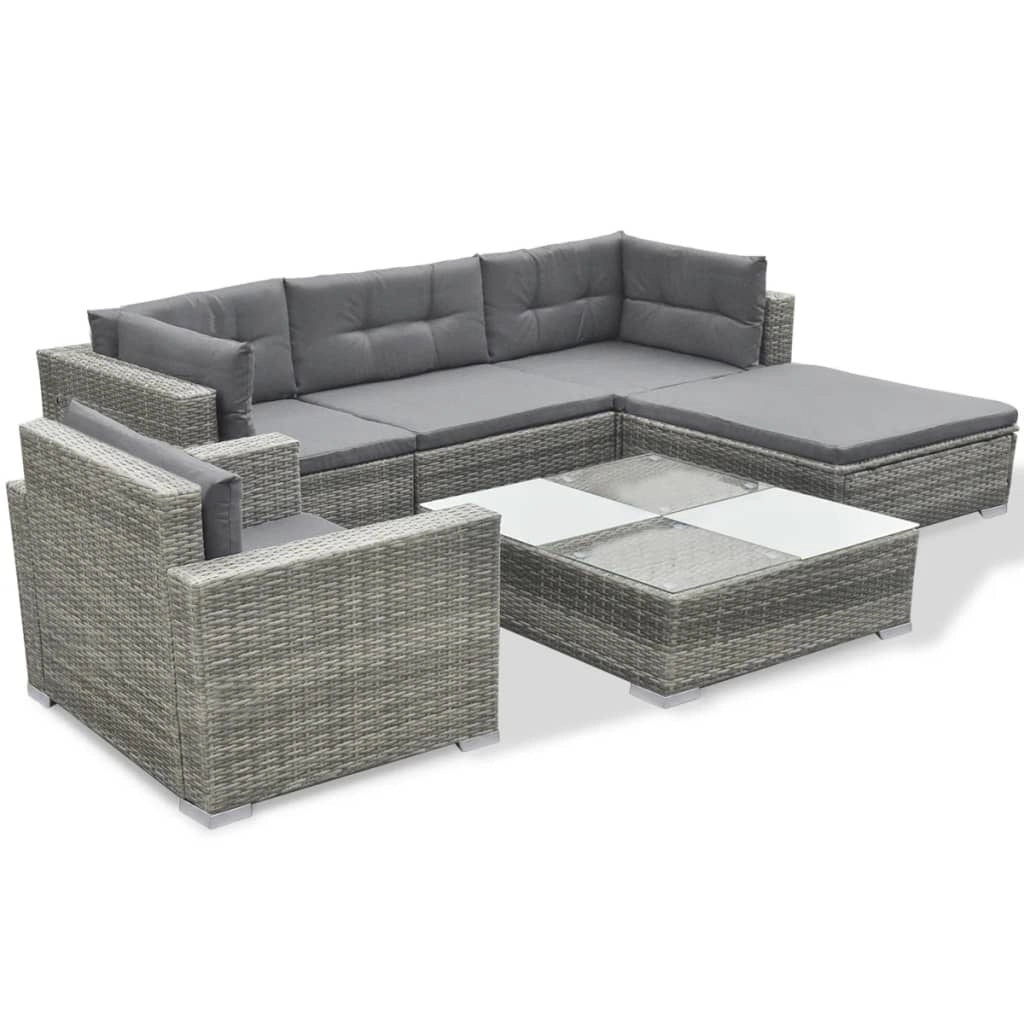 Set di mobili da giardino mobili da esterno 6 pezzi con cuscini resina intrecciata grigia 02_0016875