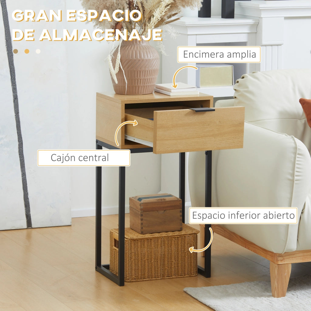 Tavolino da caff¨¨ con cassetto ¨C Zephmum ¨C Naturale Acciaio 40x30x76